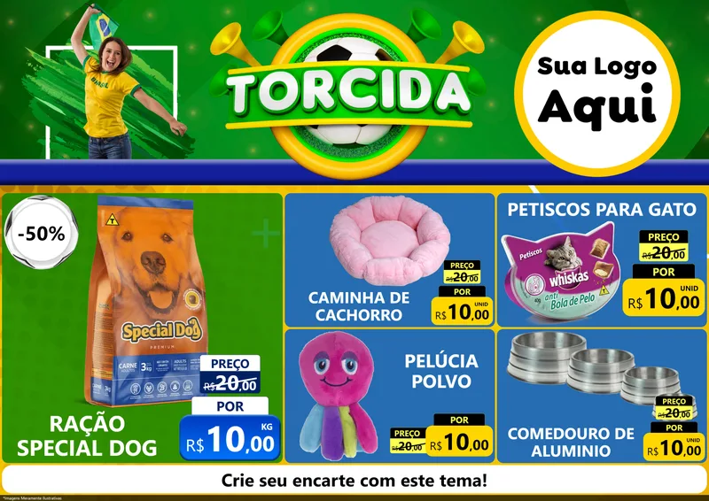 Modelo de Encarte para Encarte A4 Horizontal com o tema Torcida para Pet Shop