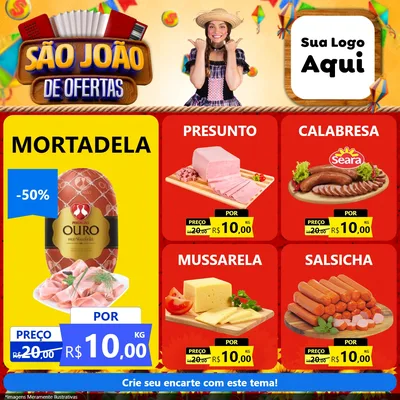 Modelo de Rede Social para Feed Facebook com o tema São João de Ofertas para Frios e Laticínios