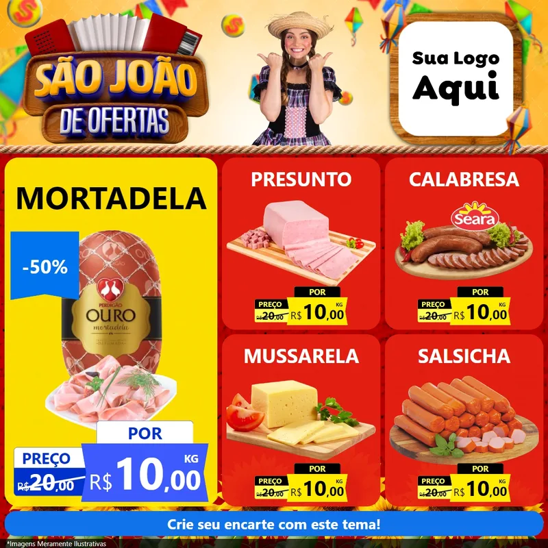Modelo de Rede Social para Feed Facebook com o tema São João de Ofertas para Frios e Laticínios