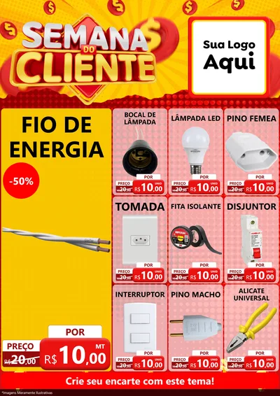 Modelo de Encarte para Encarte A4 Vertical com o tema Semana do Cliente para Materiais Elétricos