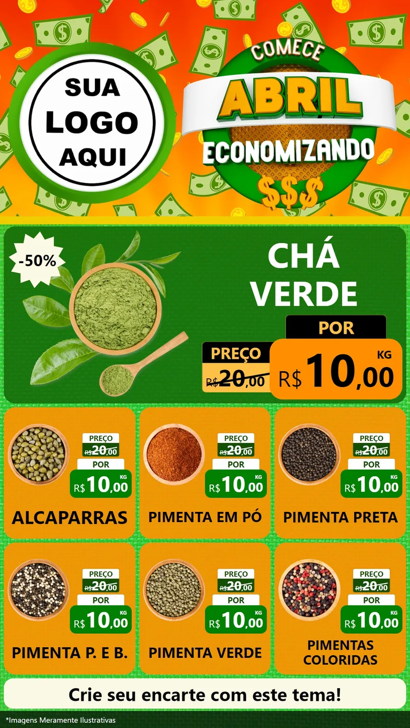 Modelo de Rede Social para Stories com o tema Comece Abril Economizando para Produtos Naturais