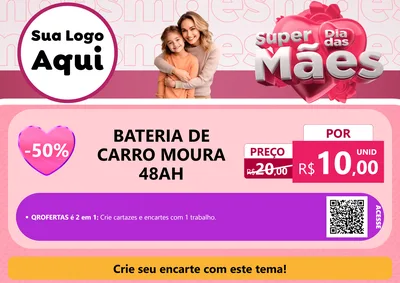 Modelo de Cartaz para Cartaz A4 Horizontal com o tema Super Dia Das Mães para Baterias Elétricas