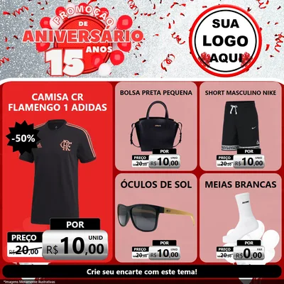 Modelo de Rede Social para Feed Facebook com o tema Promoção de Aniversário - 15 Anos para Roupas e acessórios
