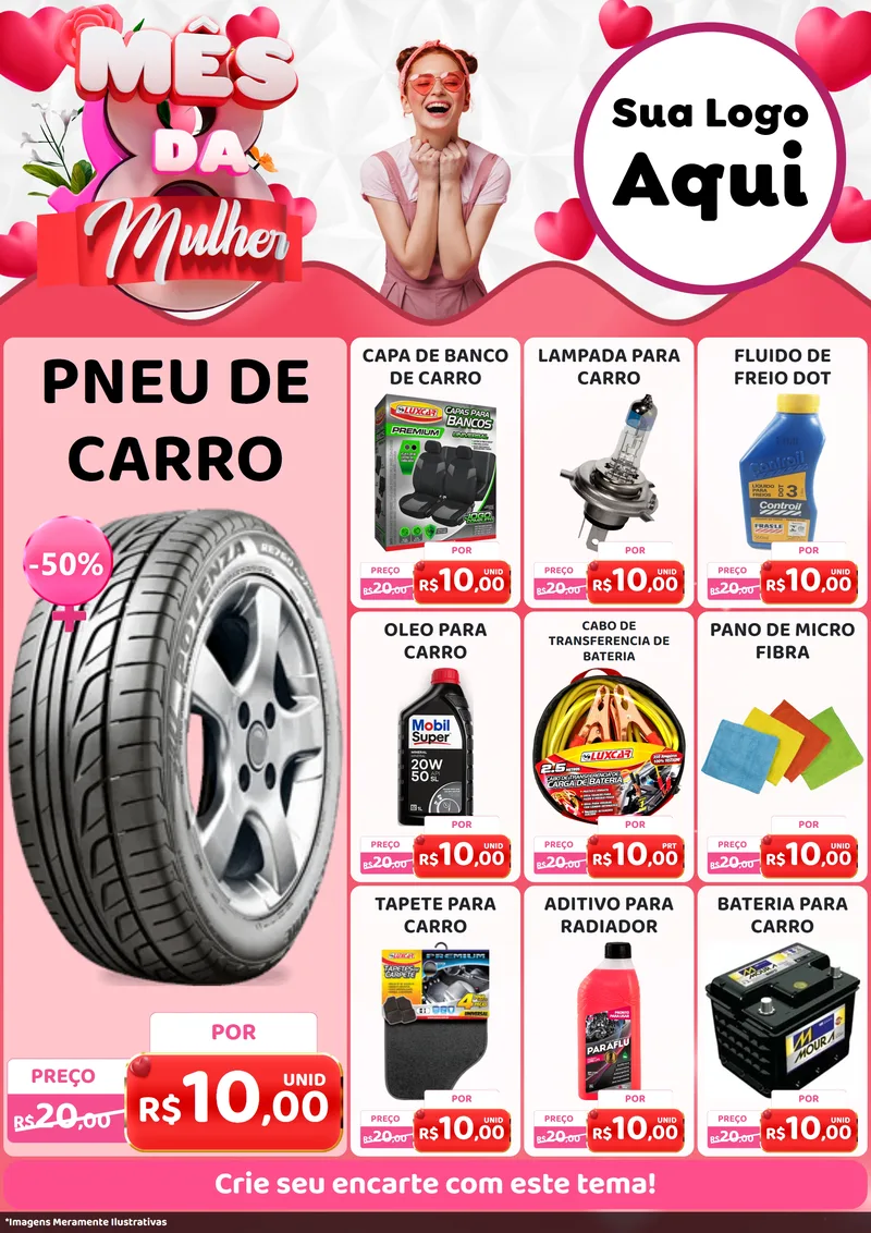 Modelo de Encarte para Encarte A4 Vertical com o tema Mês da Mulher para Auto peças