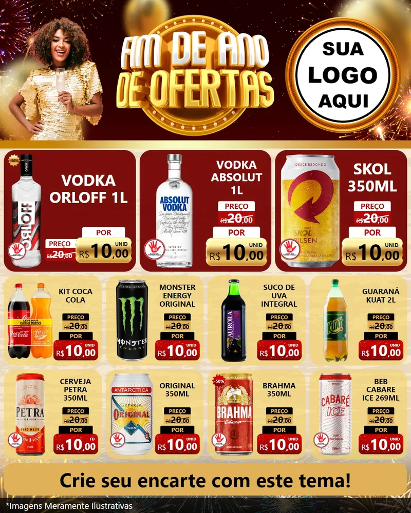 Modelo de Rede Social para Feed Instagram com o tema Fim de Ano de Ofertas para Distribuidora de bebidas