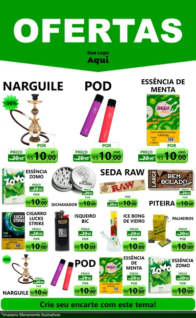 Modelo de Encarte para Encarte Grande com o tema Ofertas Verde Cartaz para Tabacaria