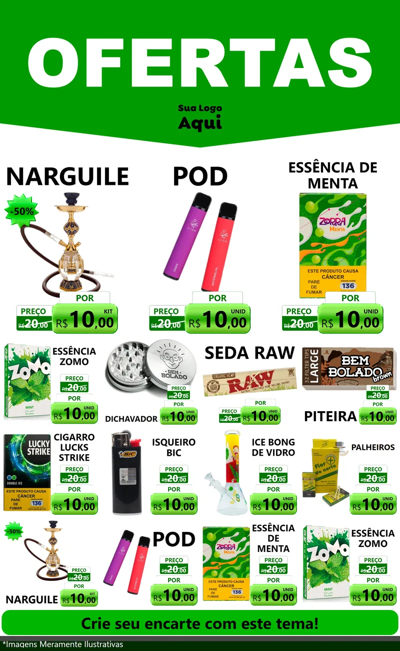 Modelo de Encarte para Encarte Grande com o tema Ofertas Verde Cartaz para Tabacaria