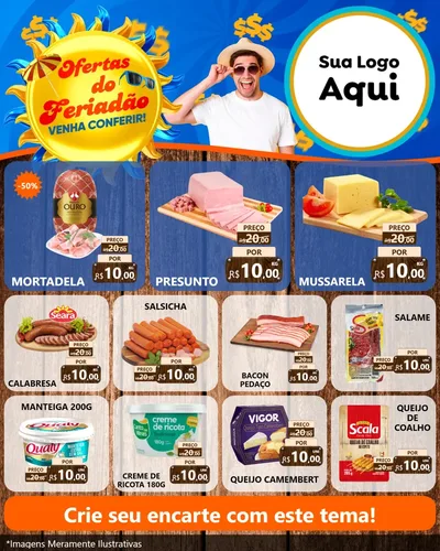 Modelo de Rede Social para Feed Instagram com o tema Ofertas do Feriadão para Frios e Laticínios