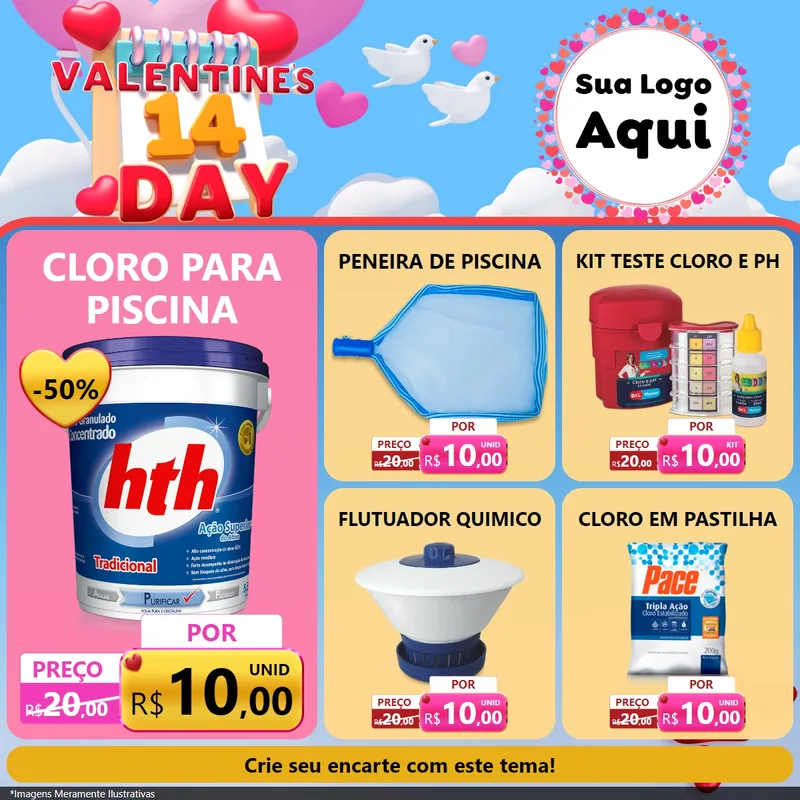 Modelo de Rede Social para Feed Facebook com o tema Valentine's Day para Produtos para Piscina
