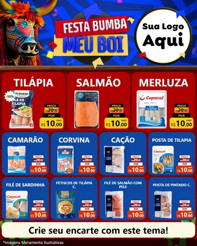 Modelo de Rede Social para Feed Instagram com o tema Festa Bumba meu Boi para Peixaria