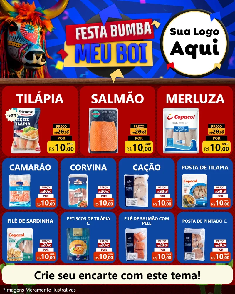 Modelo de Rede Social para Feed Instagram com o tema Festa Bumba meu Boi para Peixaria