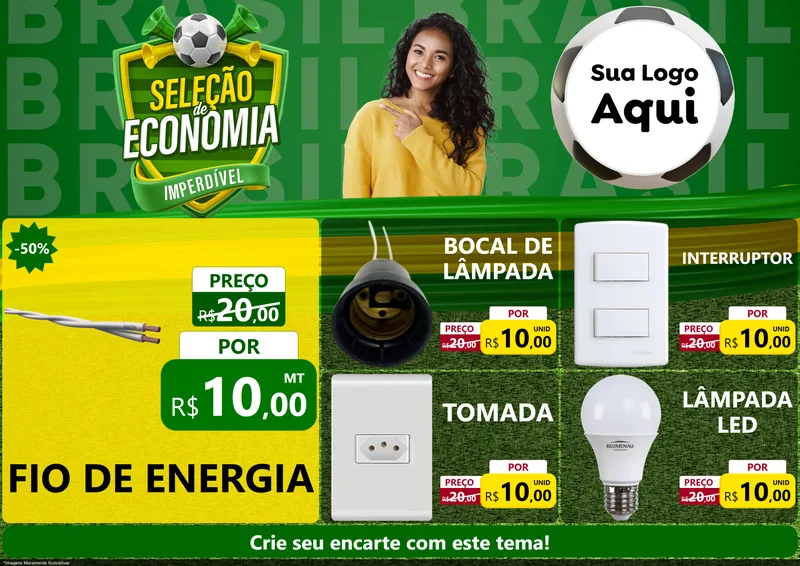 Modelo de Encarte para Encarte A4 Horizontal com o tema Seleção de Economia - Copa para Materiais Elétricos