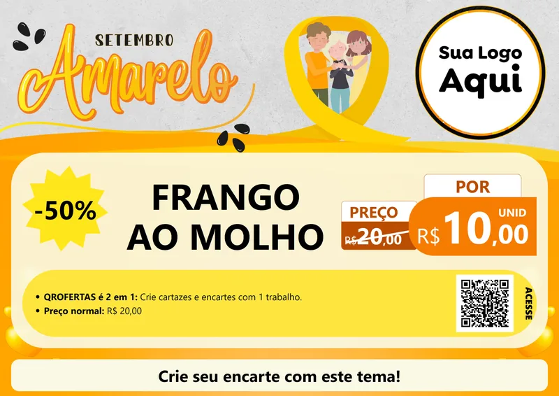 Modelo de Cartaz para Cartaz A4 Horizontal com o tema Setembro Amarelo para Restaurante