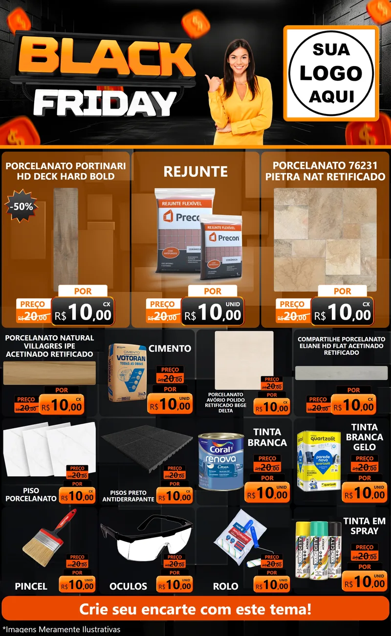 Modelo de Encarte para Encarte Grande com o tema Black Friday para Pisos e revestimentos
