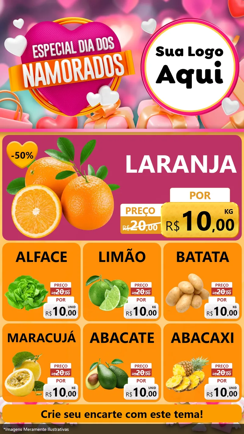 Modelo de Rede Social para Stories com o tema Especial Dia dos Namorados para Hortifrúti