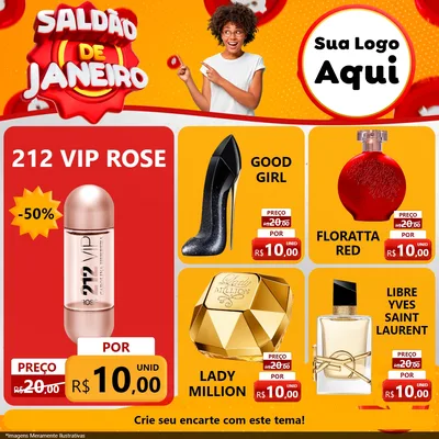 Modelo de Rede Social para Feed Facebook com o tema Saldão de Janeiro para Perfumes