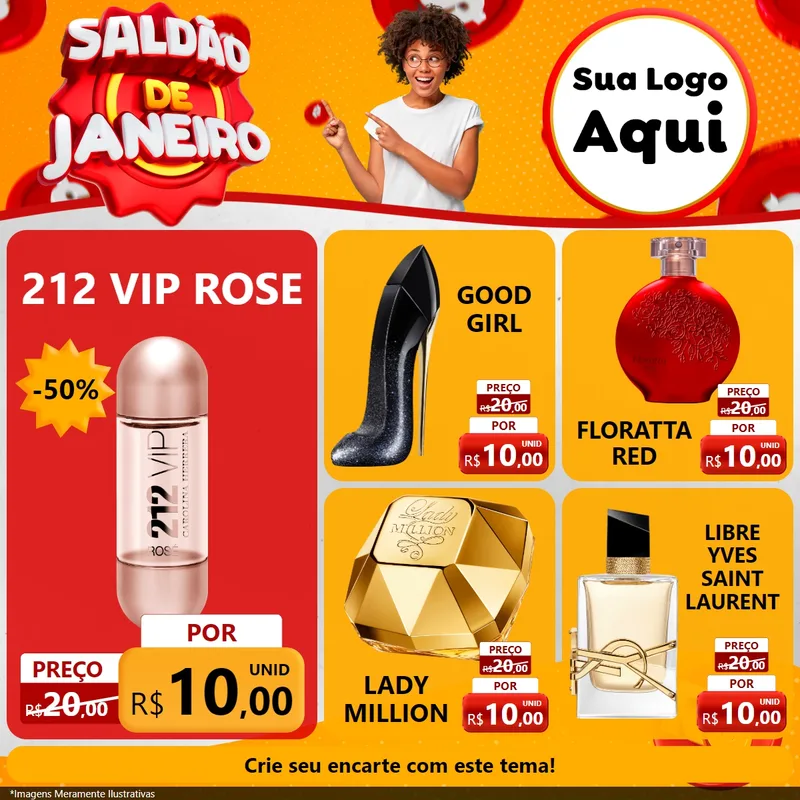 Modelo de Rede Social para Feed Facebook com o tema Saldão de Janeiro para Perfumes