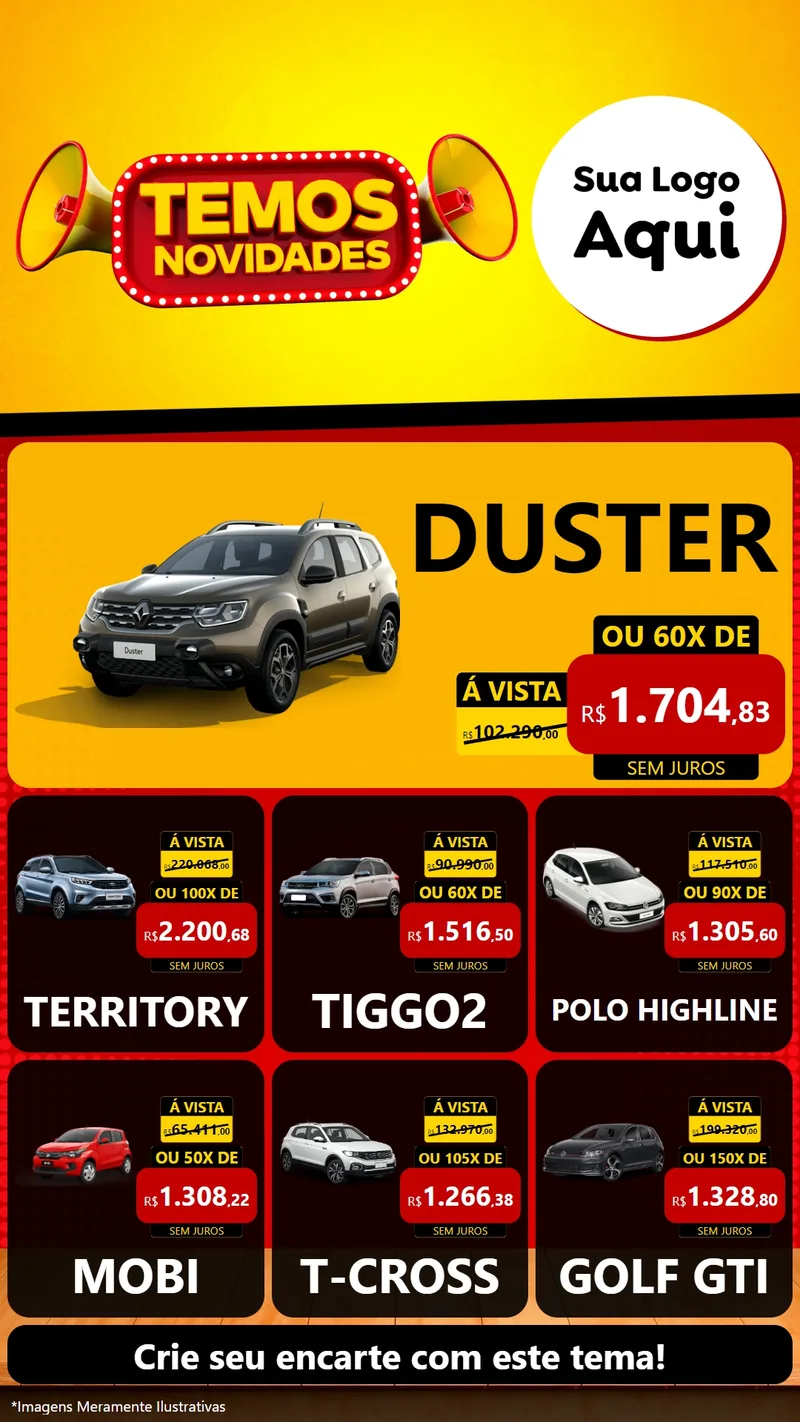 Modelo de Rede Social para Stories com o tema Temos Novidades para Concessionaria de Carros