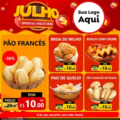 Modelo de Rede Social para Feed Facebook com o tema Julho Ofertas Imbatíveis para Padaria