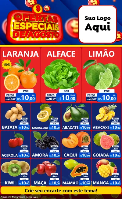 Modelo de Encarte para Encarte Grande com o tema Ofertas Especiais de Agosto para Hortifrúti