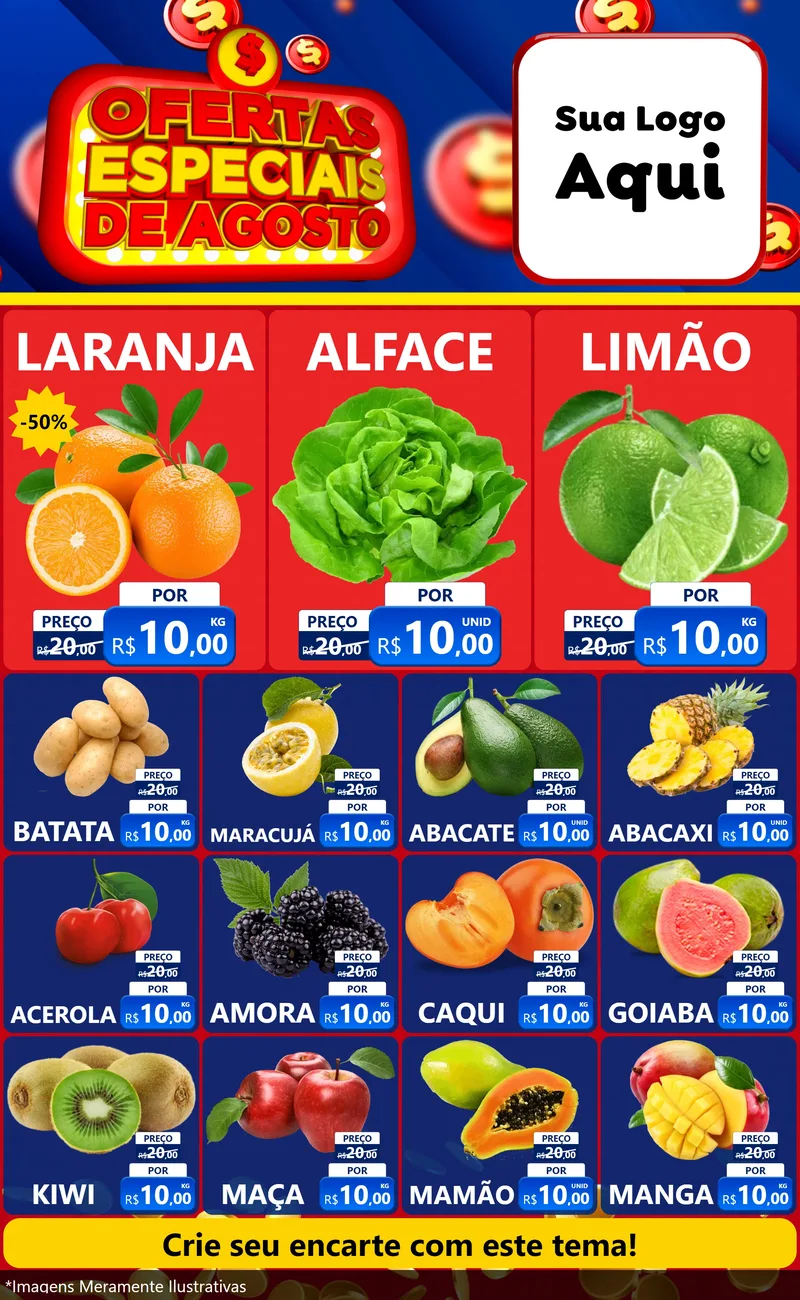 Modelo de Encarte para Encarte Grande com o tema Ofertas Especiais de Agosto para Hortifrúti
