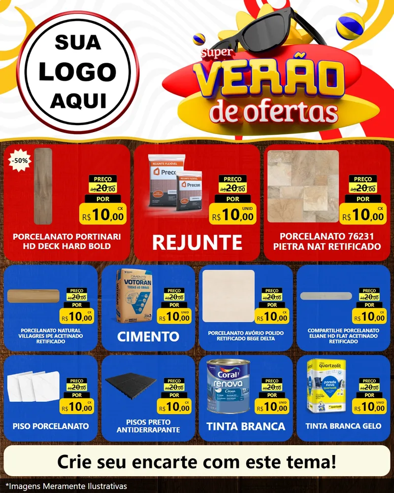 Modelo de Rede Social para Feed Instagram com o tema Super Verão de Ofertas para Pisos e revestimentos