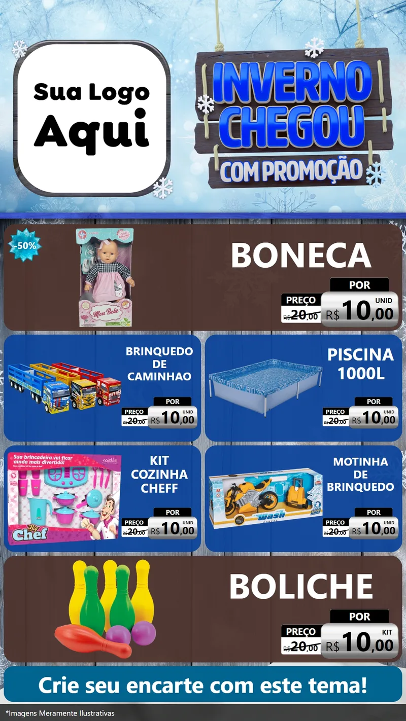 Modelo de TV para TV Vertical com o tema Inverno Chegou Com Promoção para Brinquedos