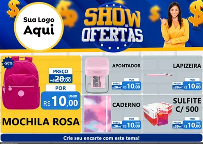 Modelo de Encarte para Encarte A4 Horizontal com o tema Show de Ofertas para Papelaria