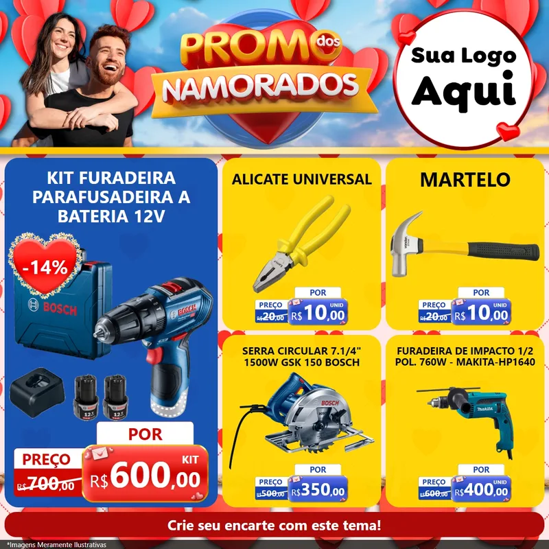 Modelo de Rede Social para Feed Facebook com o tema Promo dos Namorados para Maquinas e Ferramentas