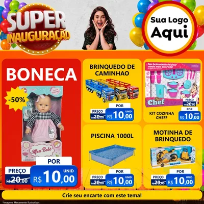 Modelo de Rede Social para Feed Facebook com o tema Super Inauguração para Brinquedos