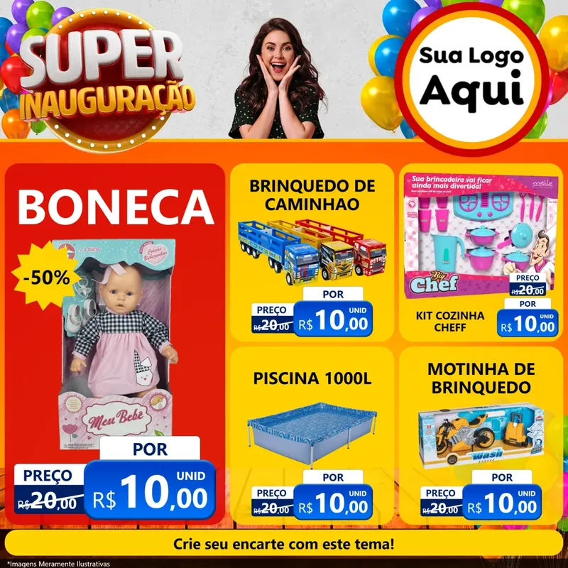 Modelo de Rede Social para Feed Facebook com o tema Super Inauguração para Brinquedos