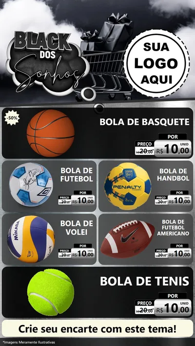 Modelo de TV para TV Vertical com o tema Black dos Sonhos para Artigos Esportivos