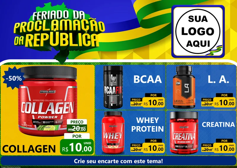 Modelo de Encarte para Encarte A4 Horizontal com o tema Feriado da Proclamação da República para Suplementos alimentares