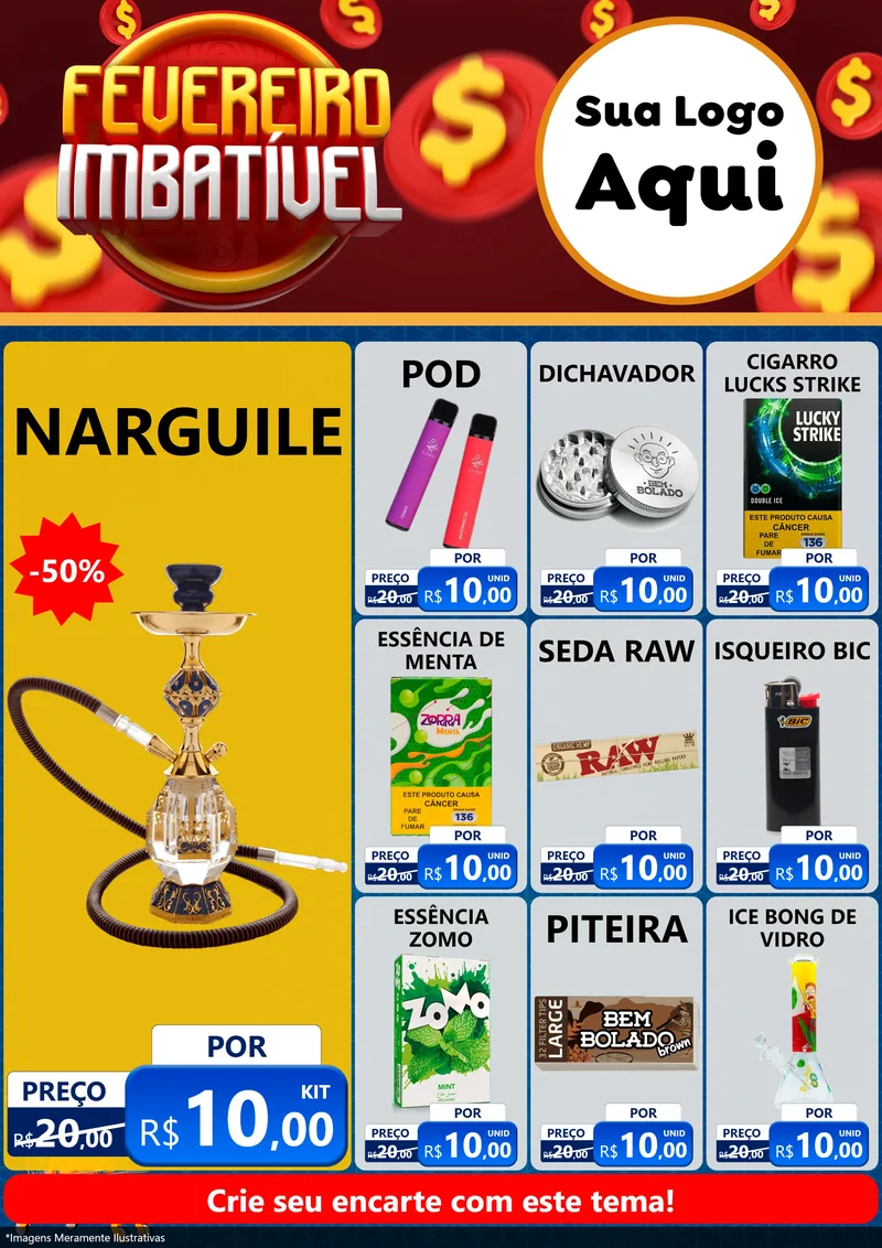 Modelo de Encarte para Encarte A4 Vertical com o tema Fevereiro Imbatível para Tabacaria