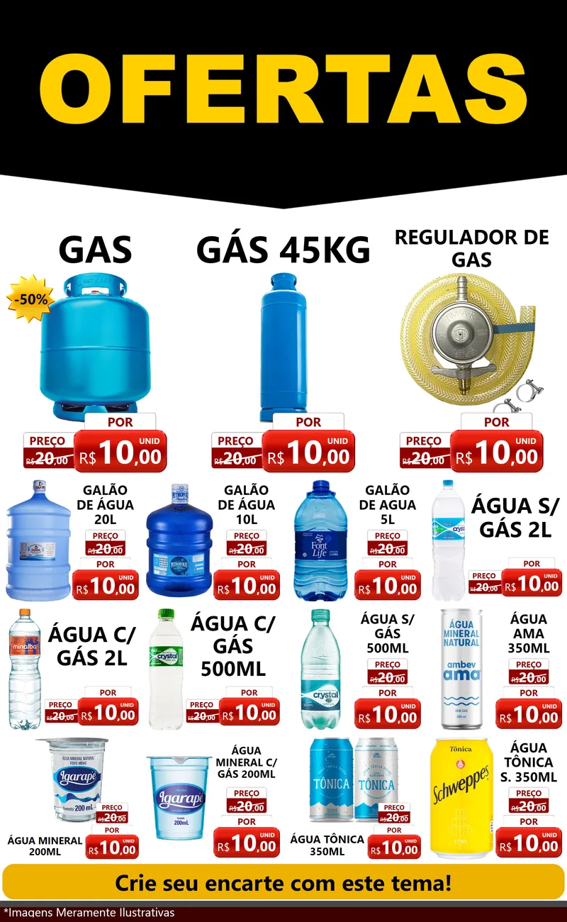 Modelo de Encarte para Encarte Grande com o tema Ofertas Preto e Vermelho Cartaz para Água e gás