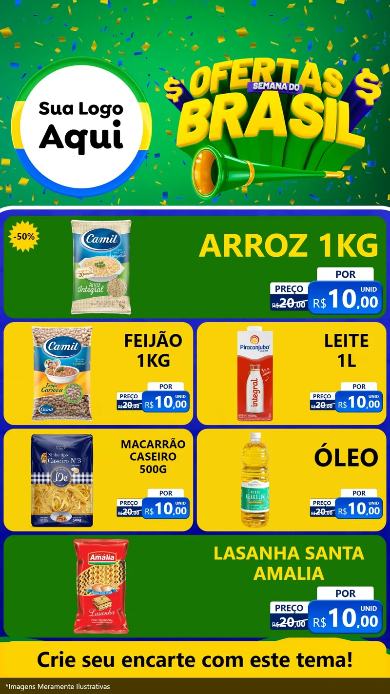 Modelo de TV para TV Vertical com o tema Ofertas Semana do Brasil para Supermercado