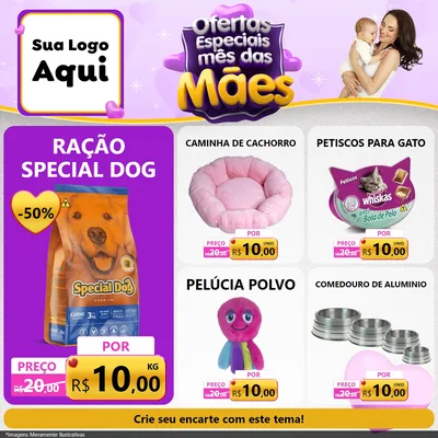 Modelo de Rede Social para Feed Facebook com o tema Ofertas Especiais - Mês das Mães para Pet Shop