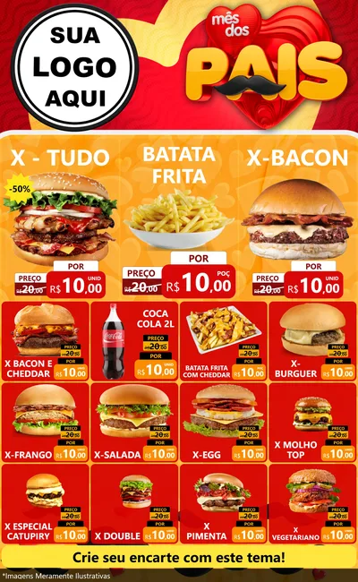 Modelo de Encarte para Encarte Grande com o tema Mês Dos Pais para Hamburgueria