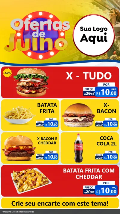 Modelo de TV para TV Vertical com o tema Ofertas de Julho para Hamburgueria