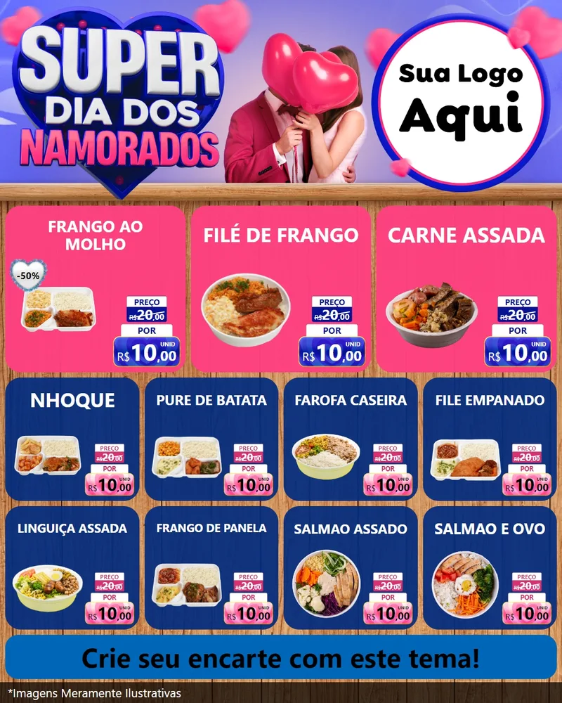 Modelo de Rede Social para Feed Instagram com o tema Super Dia dos Namorados para Restaurante