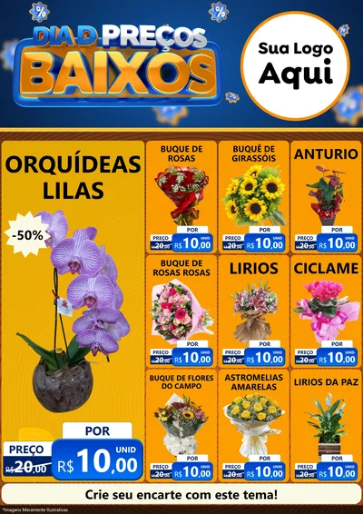 Modelo de Encarte para Encarte A4 Vertical com o tema Dia D Preço Baixo para Floricultura e jardim