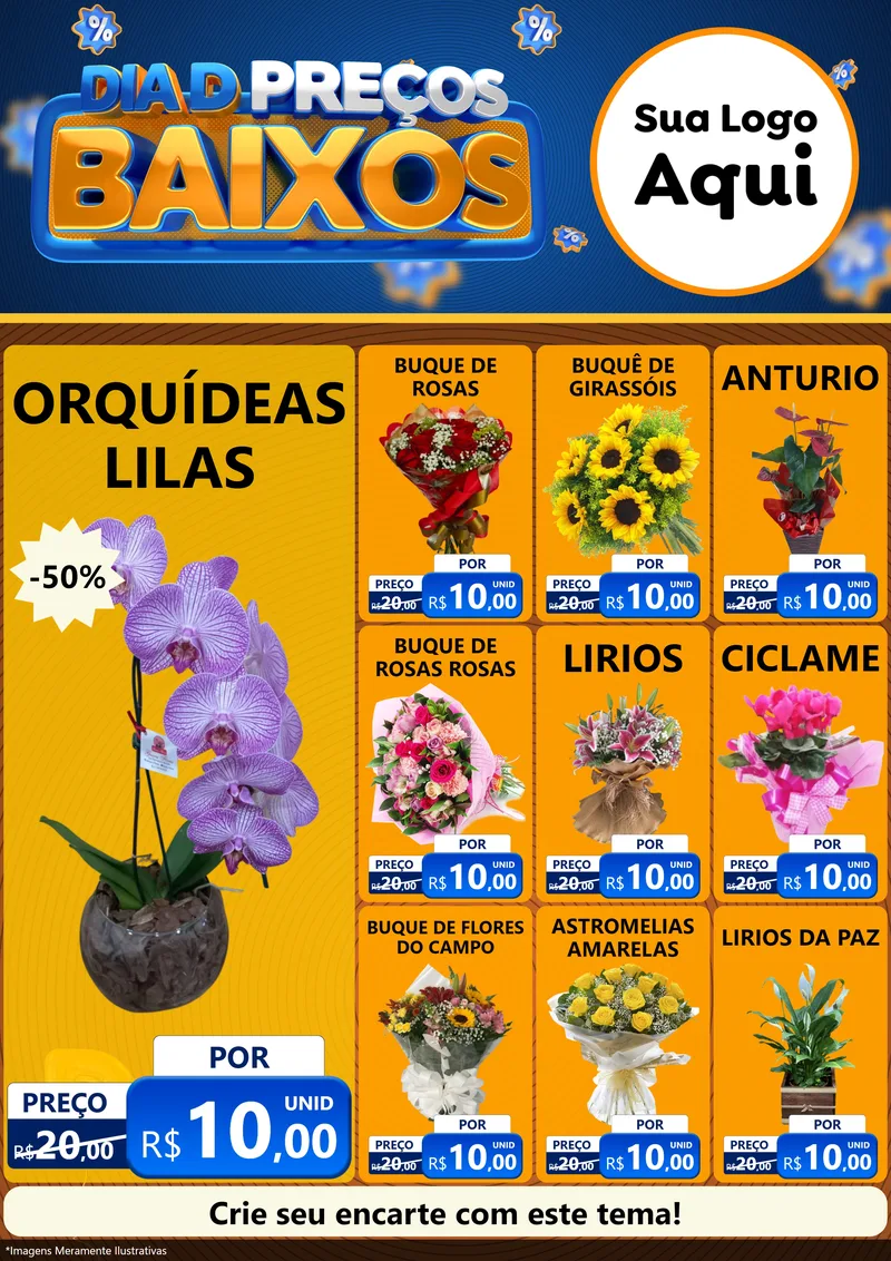 Modelo de Encarte para Encarte A4 Vertical com o tema Dia D Preço Baixo para Floricultura e jardim