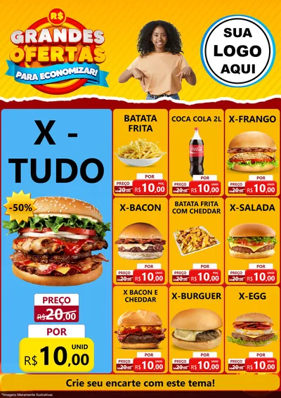 Modelo de Encarte para Encarte A4 Vertical com o tema Grandes Ofertas Para Economizar! para Hamburgueria