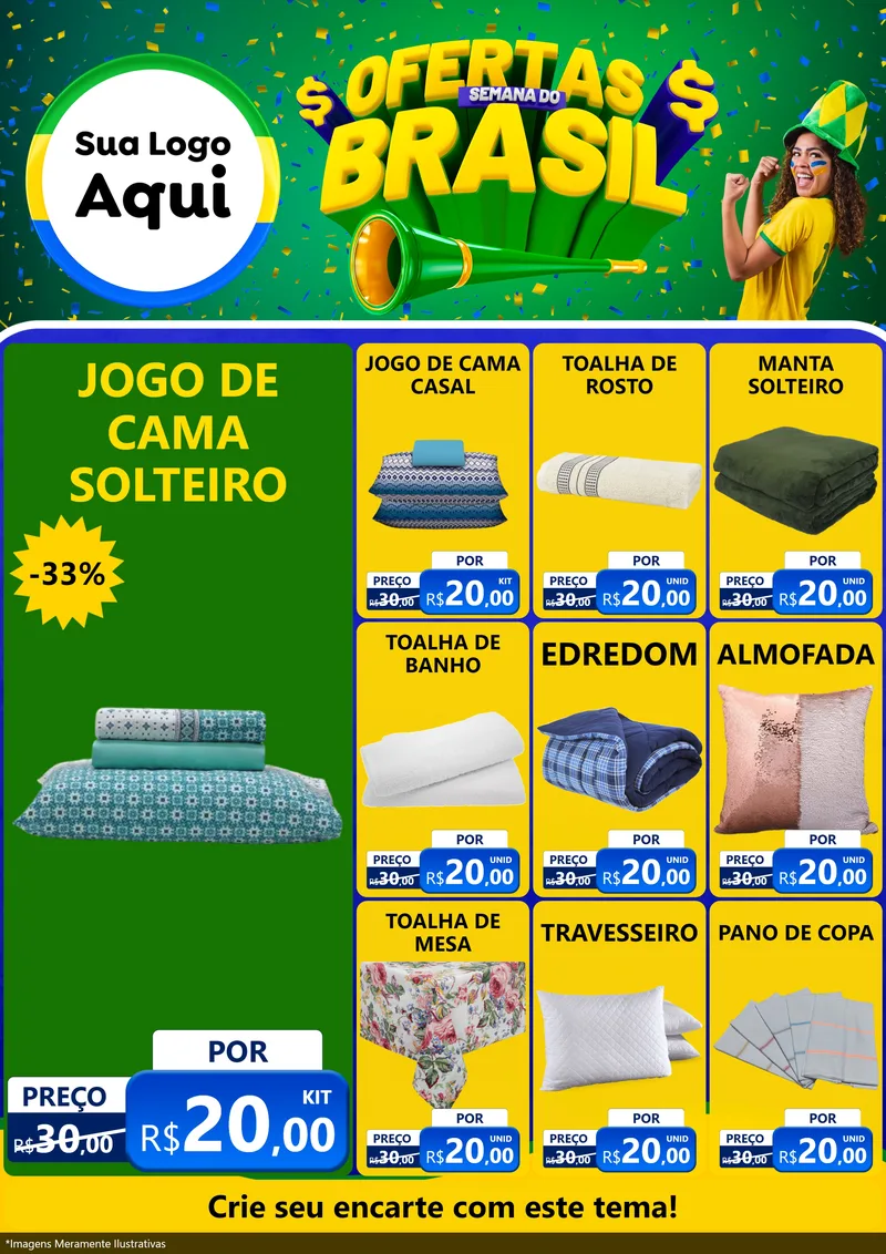 Modelo de Encarte para Encarte A4 Vertical com o tema Ofertas Semana do Brasil para Cama, Mesa e Banho