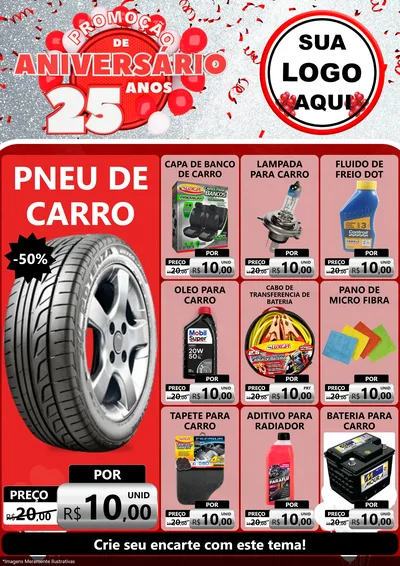 Modelo de Encarte para Encarte A4 Vertical com o tema Promoção de Aniversário - 25Anos para Auto peças