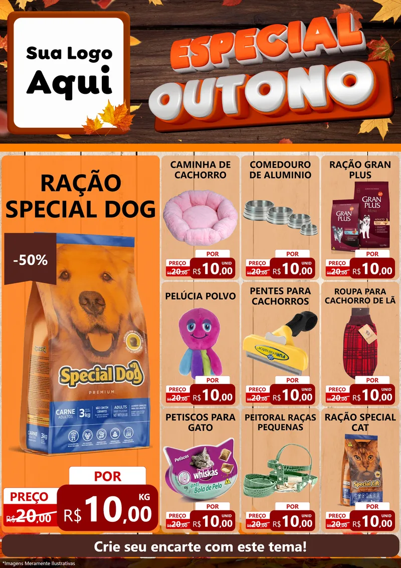 Modelo de Encarte para Encarte A4 Vertical com o tema Especial Outono para Pet Shop