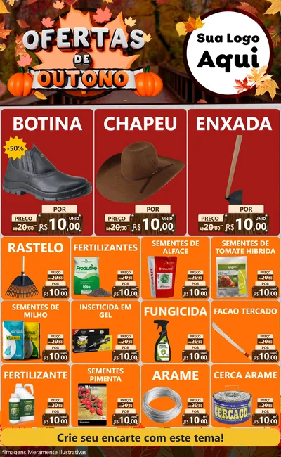 Modelo de Encarte para Encarte Grande com o tema Ofertas de Outono para Agropecuária