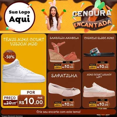 Modelo de Rede Social para Feed Facebook com o tema Cenoura Encantada - Páscoa para Calçados