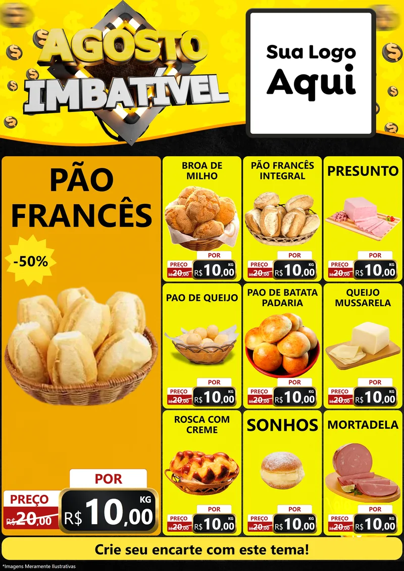 Modelo de Encarte para Encarte A4 Vertical com o tema Agosto Imbatível para Padaria