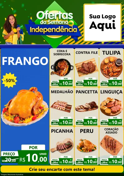 Modelo de Encarte para Encarte A4 Vertical com o tema Ofertas da Semana da Independência para Assados